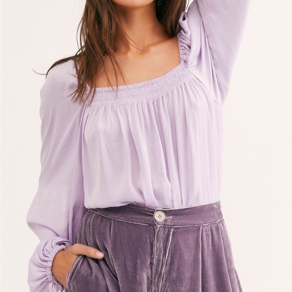 Free People Another Round Bodysuit Puff Sleeved Medium Lavender Purple - Picture 2 of 6